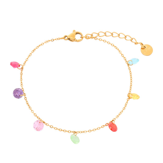 Pulsera de Acero Titanio Dulce Arcoíris con Diamantes de Imitación para Mujer con Forma Geométrica y Acabado Bañado