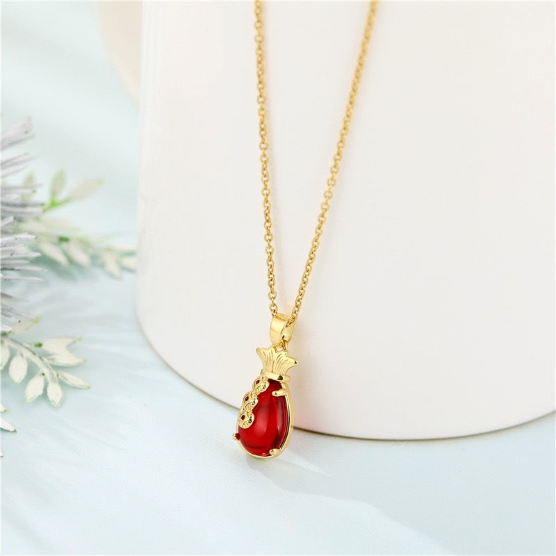 Collana con ciondolo a sacchetto portafortuna in stile cinese da donna in acciaio al titanio con finitura placcata su catena a O, design geometrico, catena alla clavicola, lusso minimalista