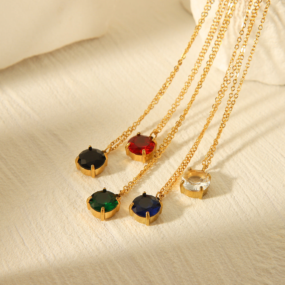 Collana Minimalista in Acciaio al Titanio Geometrica con Intarsio di Strass per Donna, Gioiello con Pendente Ipoallergenico e Resistente allo Sbiadimento