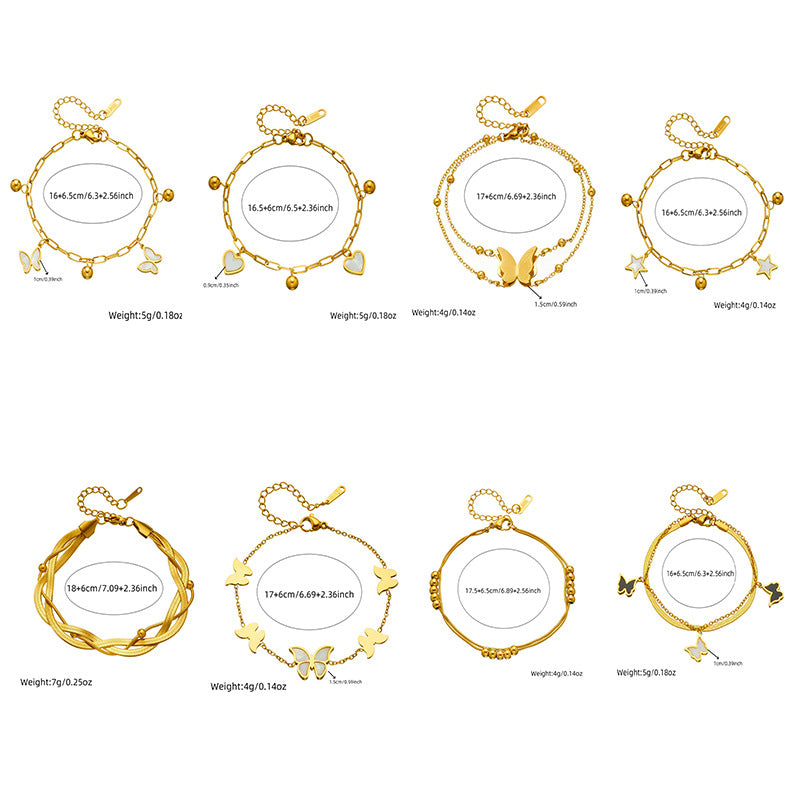 Bracciale di lusso da donna in acciaio inossidabile placcato a forma di cuore, stella o farfalla