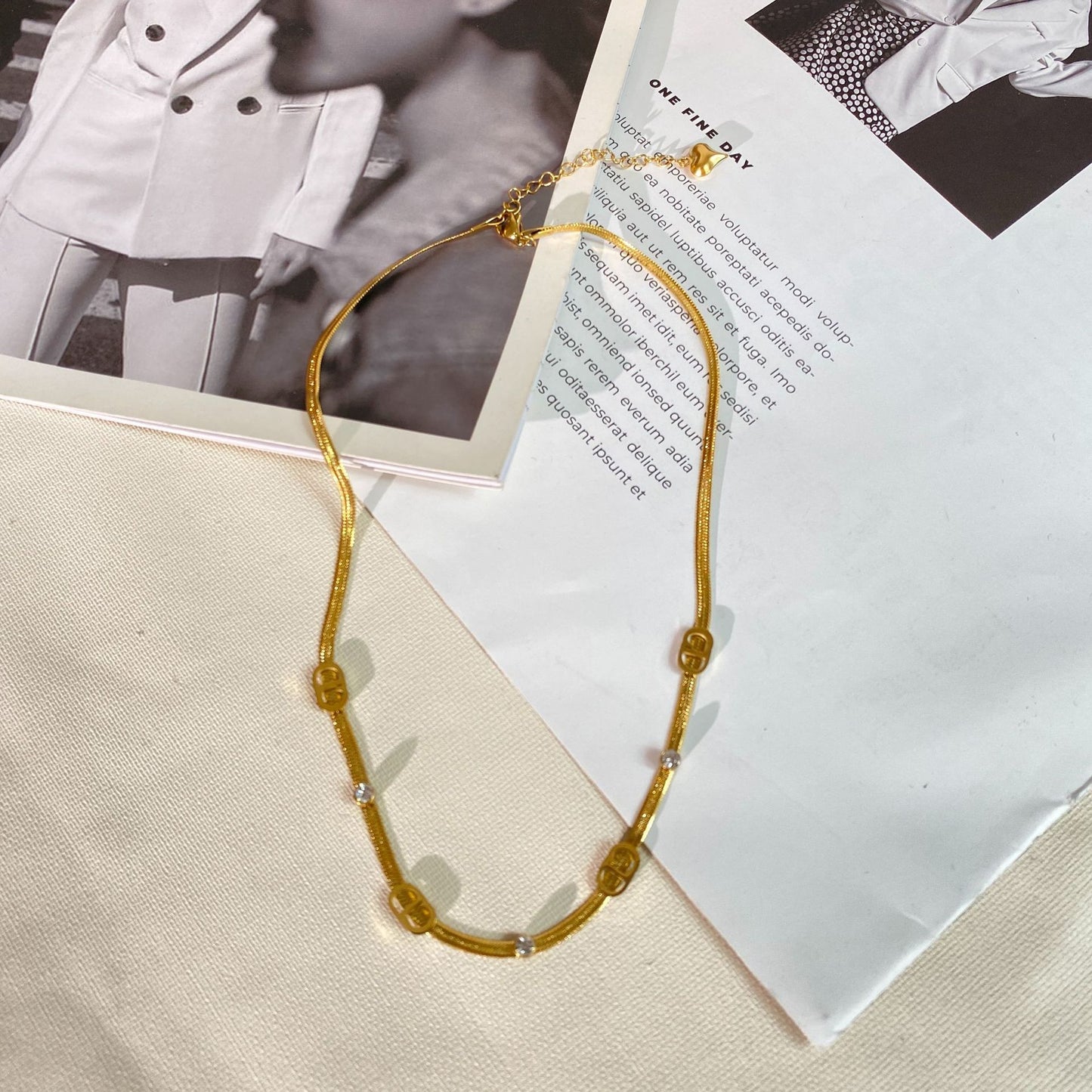 Minimalist Luxury Gold Plated Titanium Steel Letter Necklace with Cubic Zirconia for Unisex