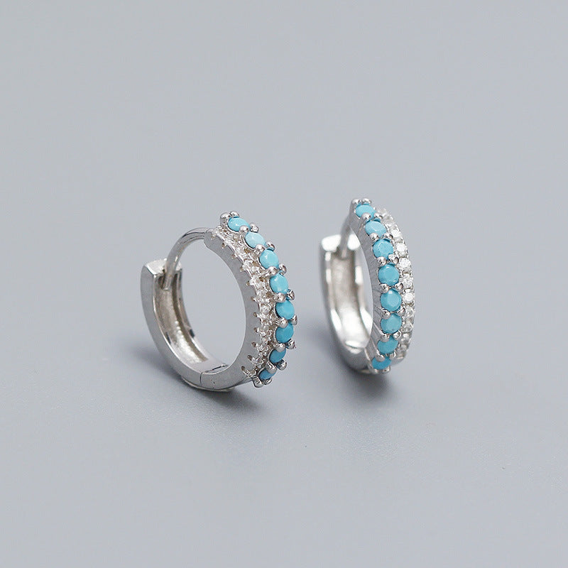 Pendientes trepadores geométricos de plata de ley S925 con circonitas y doble fila de incrustaciones de colores mezclados para mujer