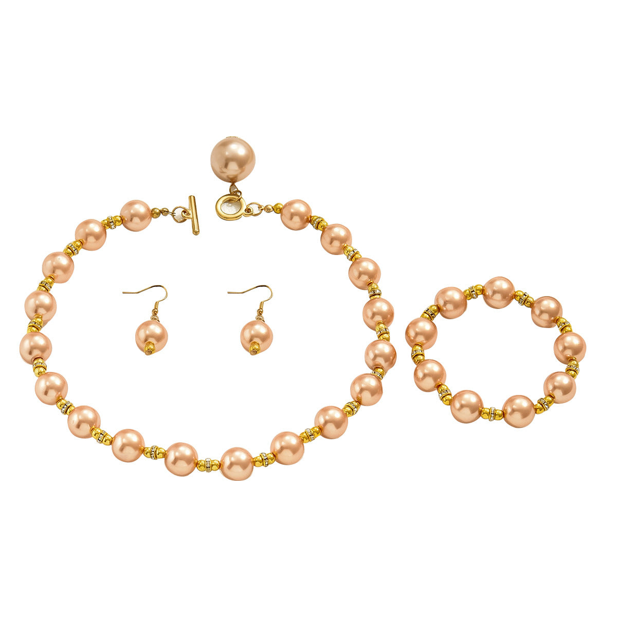 Set di collane vintage di perle per donne con ciondoli in madreperla, bracciale minimalista con perline e orecchini a lobo, design di perle rotonde e ovali su catena di perle