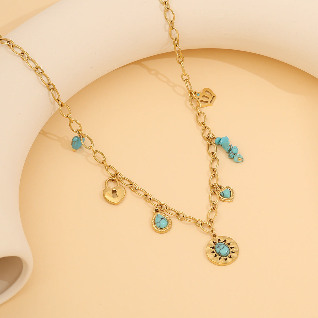 Collana con Pendente a Cuore Vintage in Acciaio al Titanio Placcato per Donna
