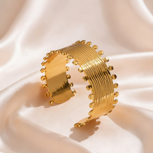Pulsera de puño abierto de acero inoxidable redondo geométrico vintage