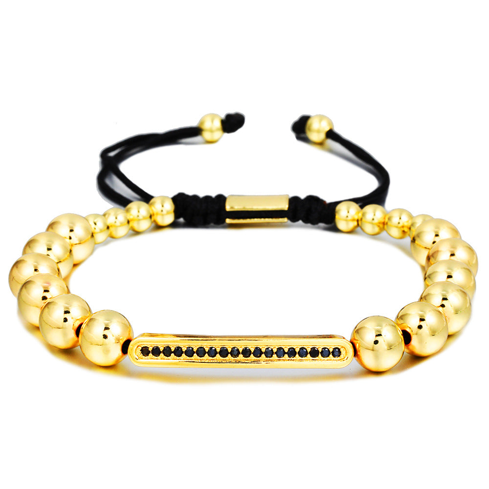 Micro-Set Cubic Zirconia Geometric Brass Beaded Adjustable Bracelet