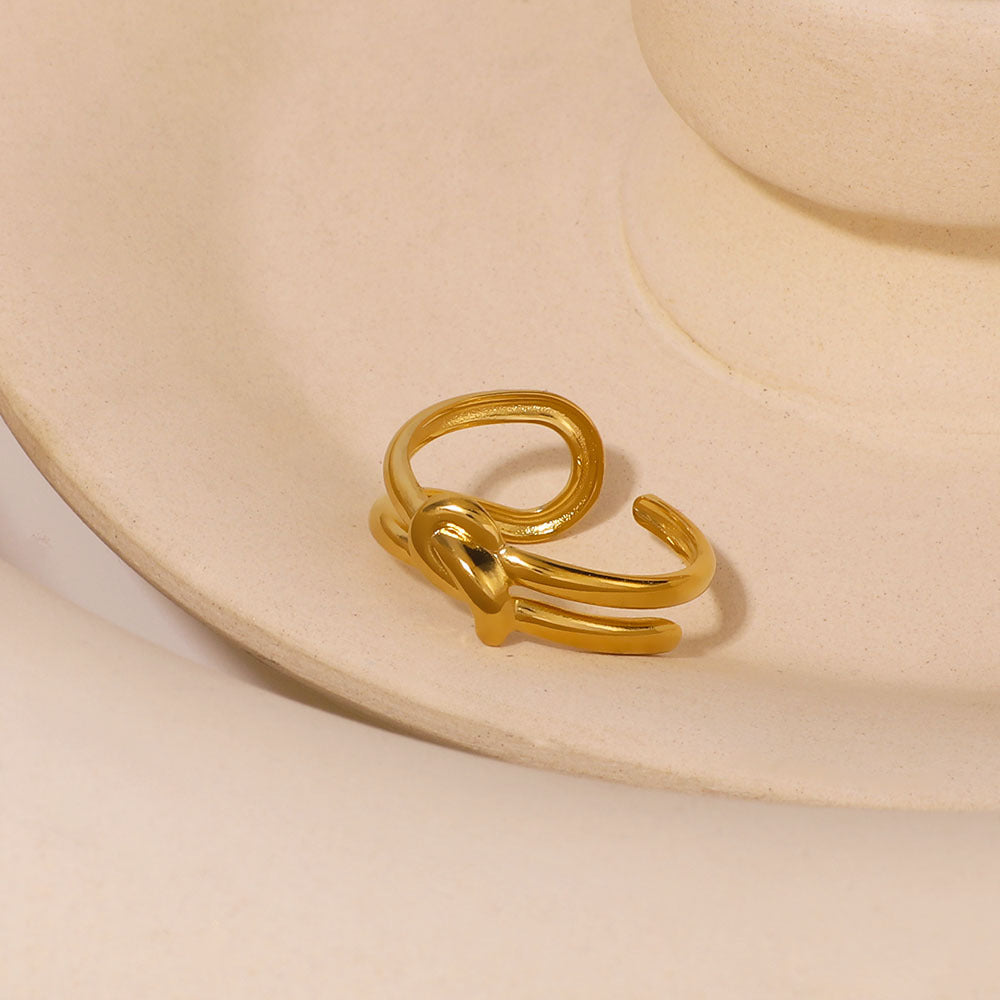 Minimalist Knot-Shaped Stainless Steel Ring with Gold Plating for Unisex Wear