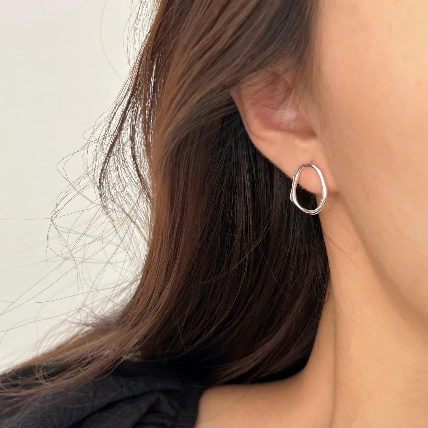 Natural Style Irregular Hollow-Out Drip-Shaped 925 Sterling Silver Stud Earrings with Pearl Inlay