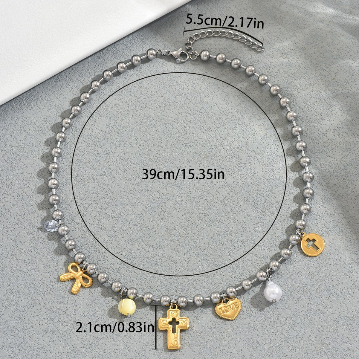 Collana con ciondolo a cuore geometrico e croce minimalista in lega di zinco da donna con catena intrecciata