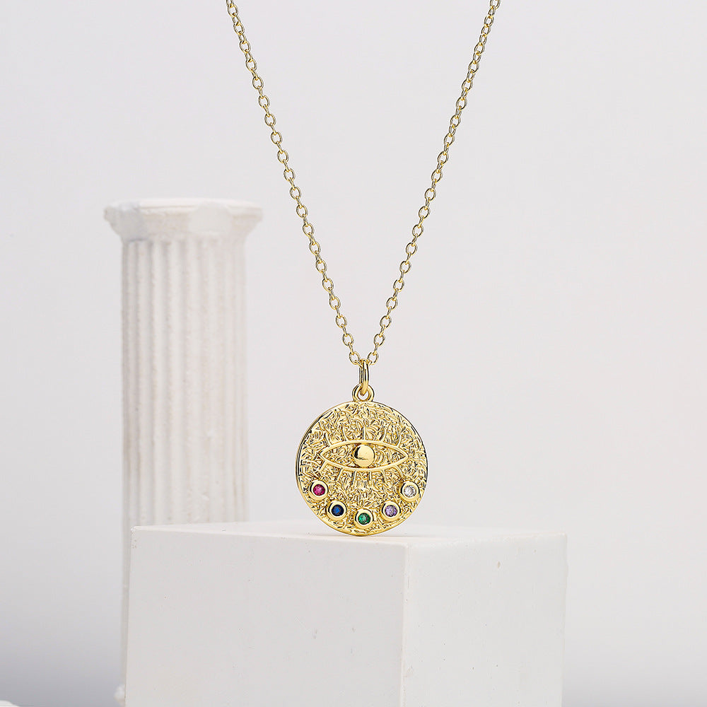 Vintage Evil Eye Pendant Necklace for Women with Copper Base Plated in 18K Gold and Enamel Finish Geometric Design