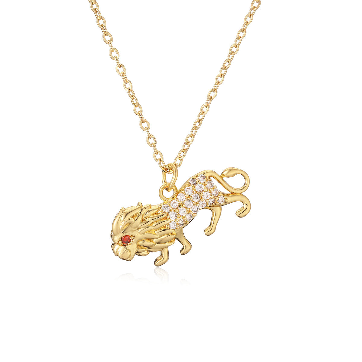 Minimalist Animal Pendant Necklace with Lion and Fox Motifs in Copper Geometric Design for Women