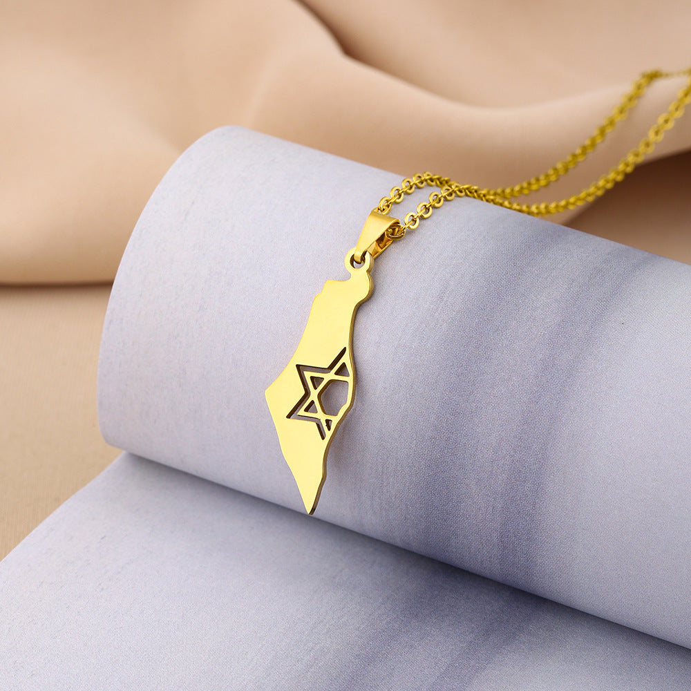 Collana con ciondolo a stella geometrica etnica in acciaio inossidabile con charm in acciaio al titanio e finitura galvanica su catena a O