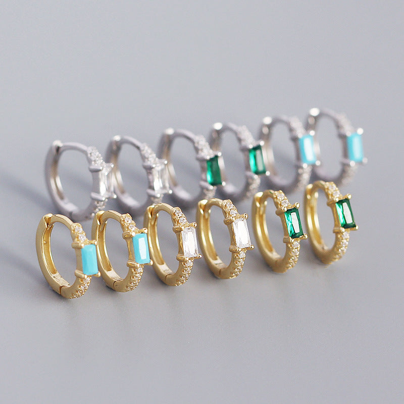 Pendientes minimalistas de tuerca rectangulares geométricos de plata de ley S925 con incrustaciones de circonita para mujer