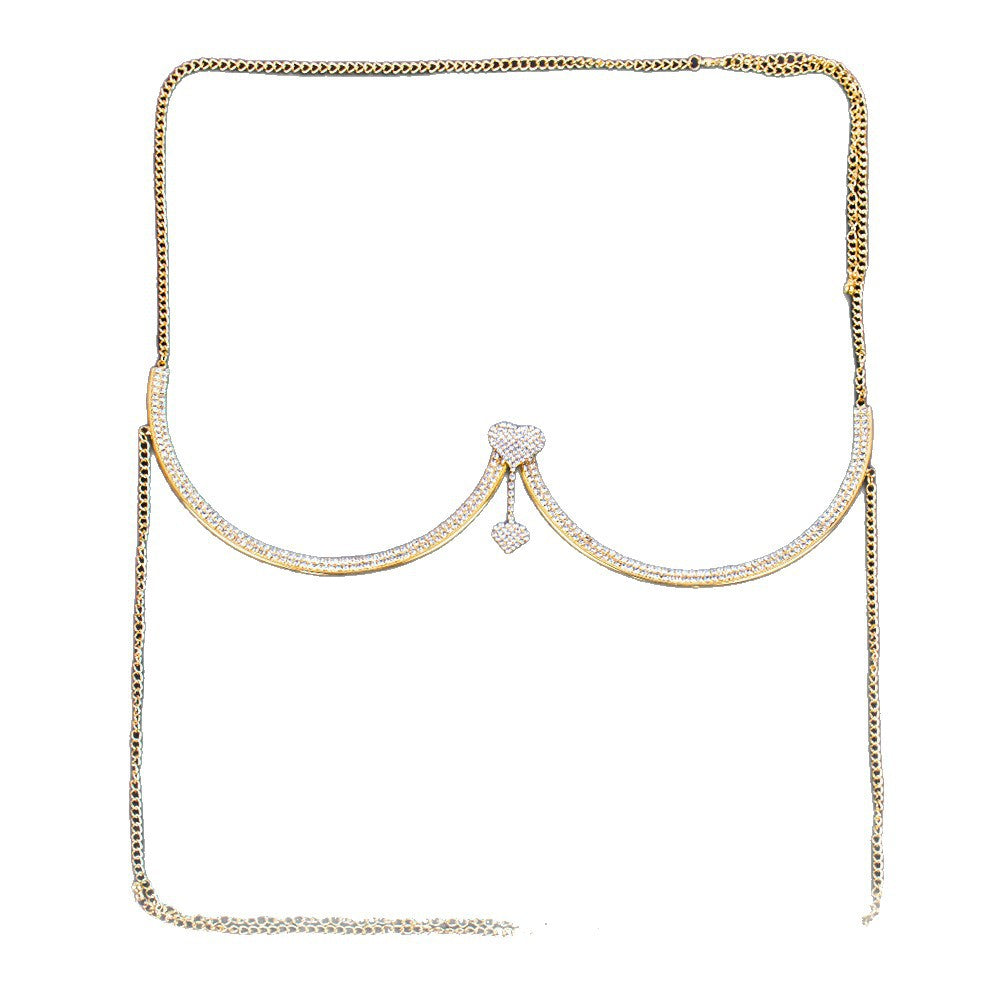 Cadena Corporal Minimalista con Colgante de Corazón, Detalles de Diamantes de Imitación y Borla en Aleación