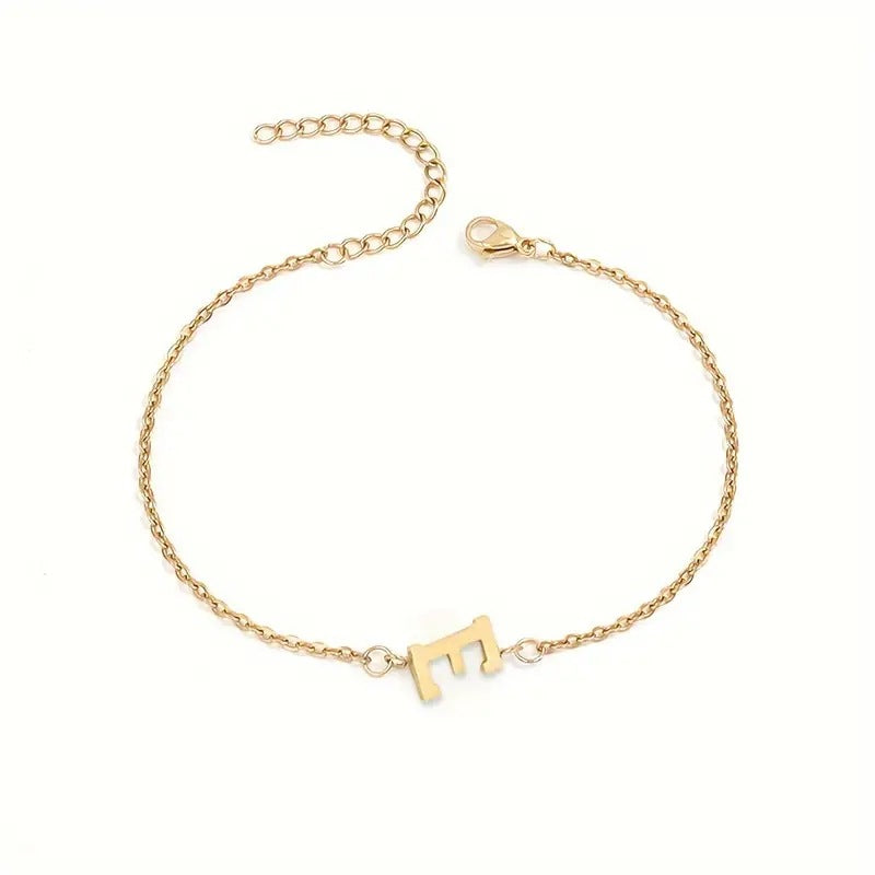 Braccialetto Minimalista con Lettera in Acciaio Inossidabile Placcato Oro Unisex A-Z