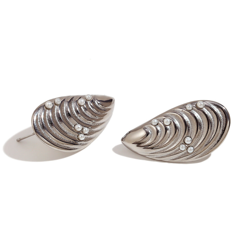 Orecchini da donna geometrici vintage in acciaio inossidabile con placcatura in oro 18 carati e intarsi in madreperla