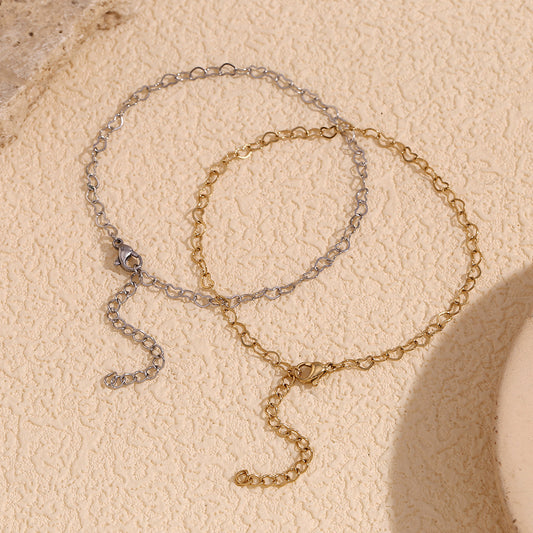 Tobillera Minimalista de Acero Inoxidable con Forma de Corazón y Chapado en Oro de 14K para Mujer
