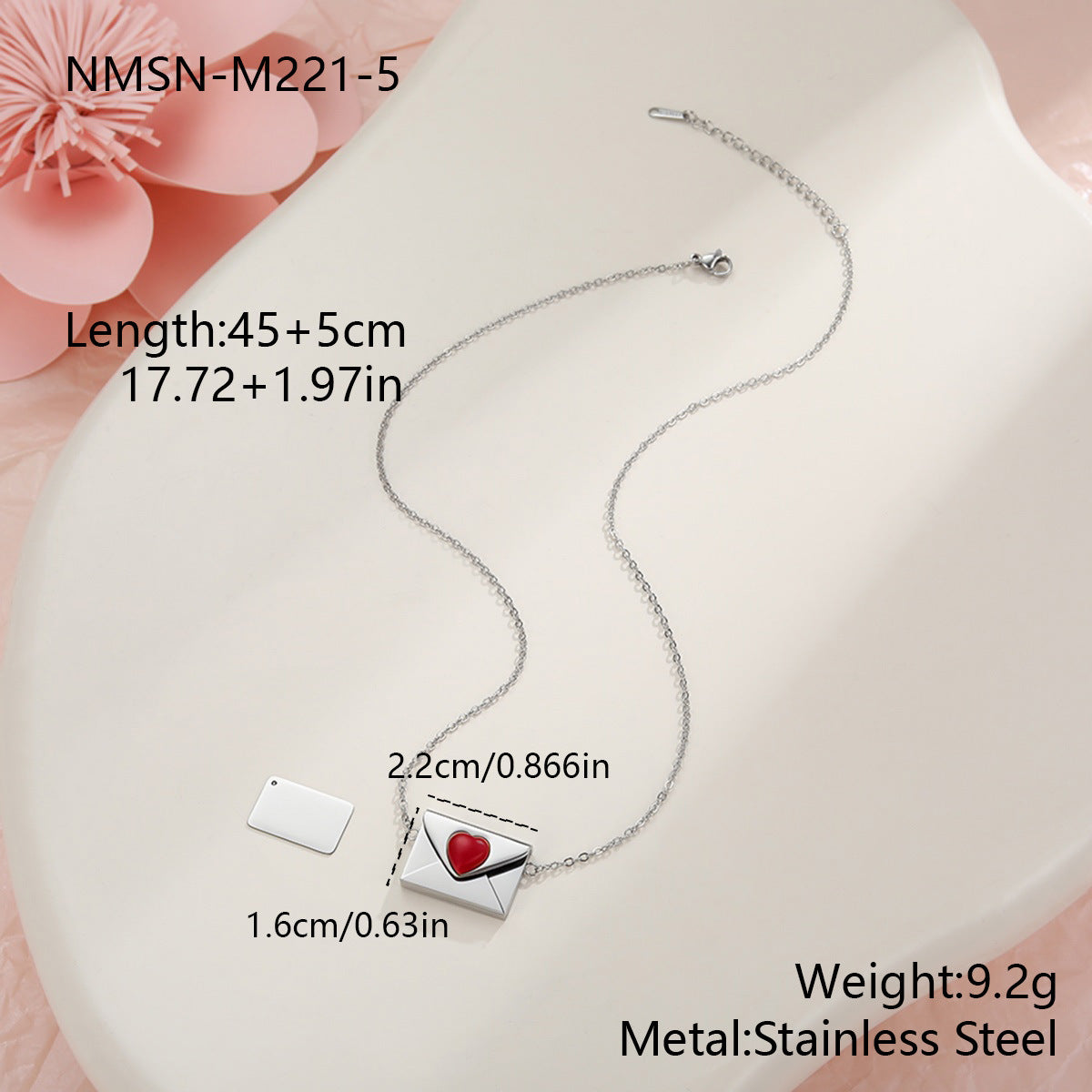 Elegante collana da donna in acciaio inossidabile placcato oro 18 carati con ciondolo a forma di busta a cuore fai da te