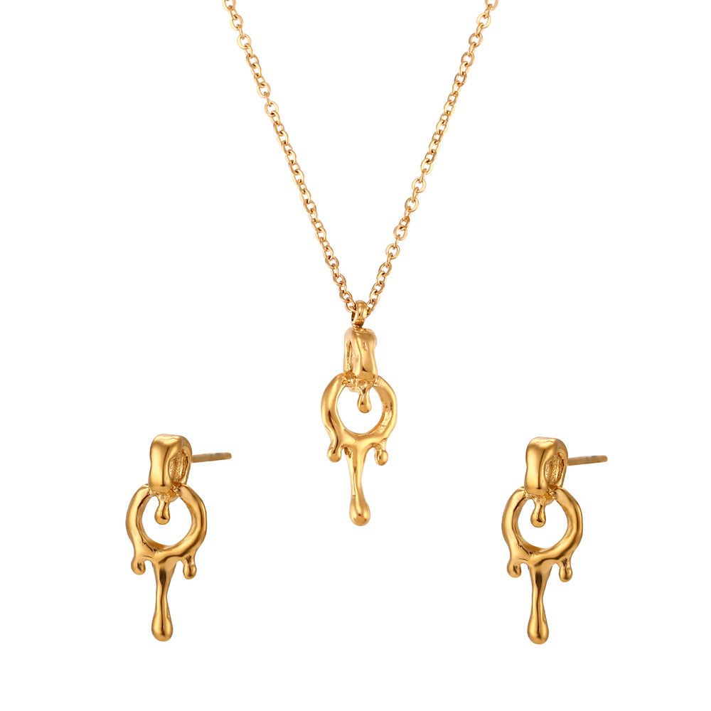 Minimalist Geometric Stainless Steel Plated 18K Gold Lava Ring Pendant Necklace for Women