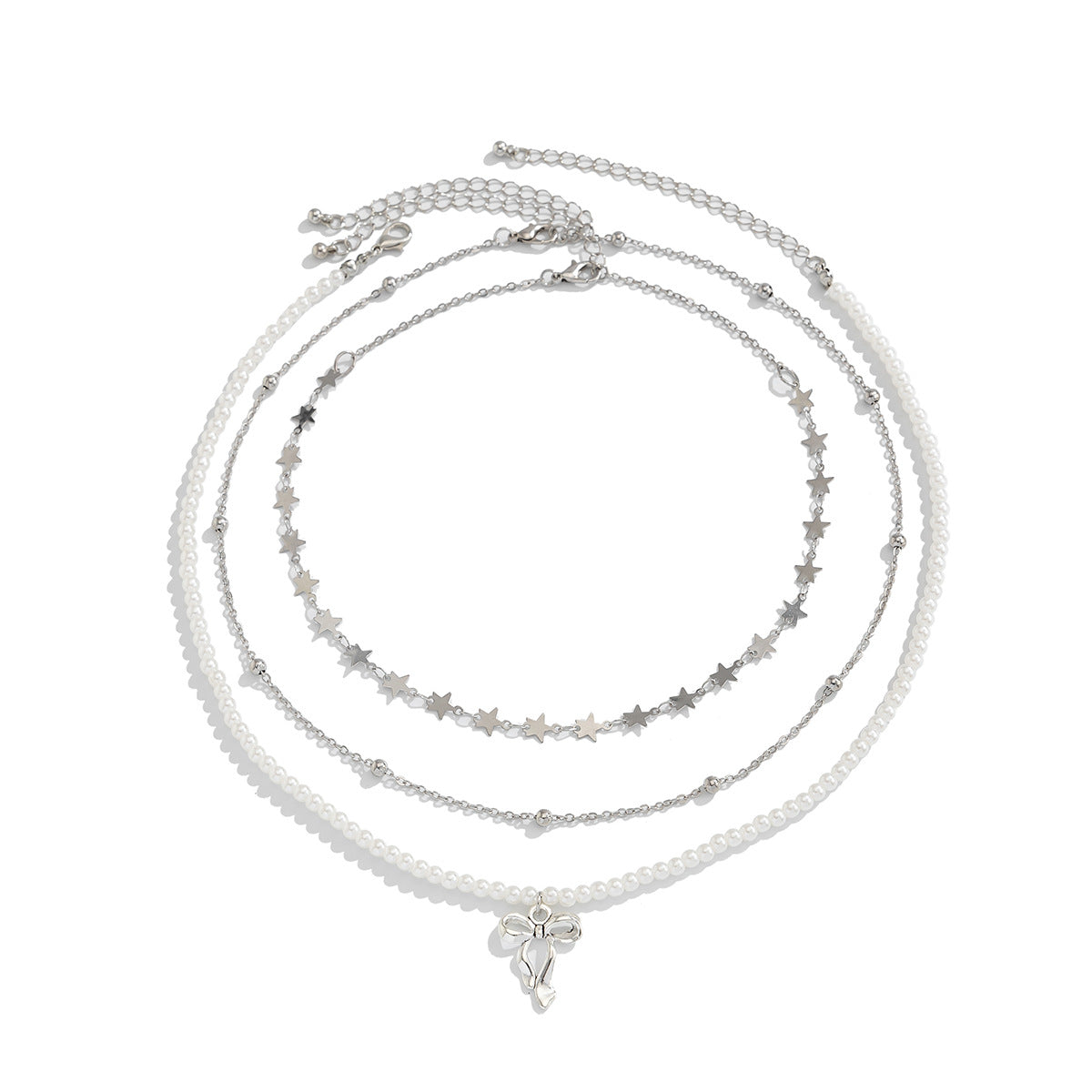 Fashionable Plated Alloy Star Pendant Multi-layer Necklace with Pearl Beads for Women