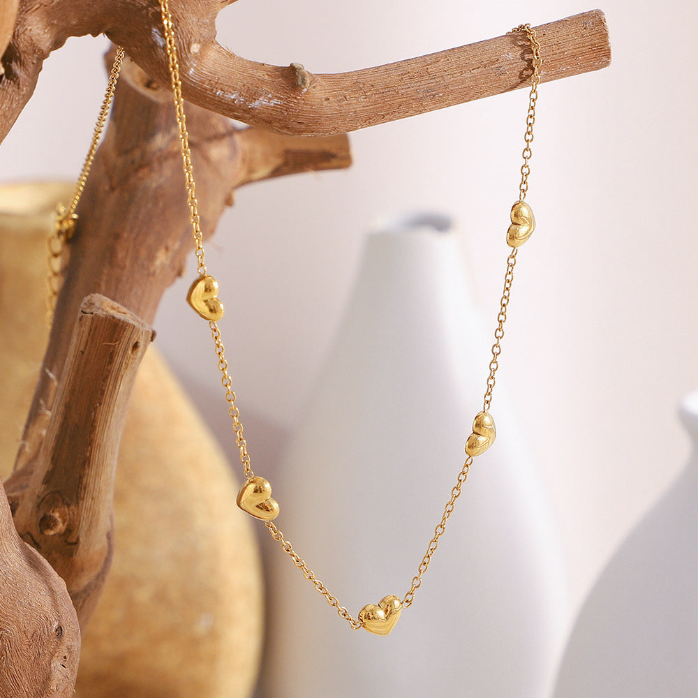 Minimalist Heart-Shaped Stainless Steel Pendant Necklace with 18K Gold Plating on O-Chain for Women