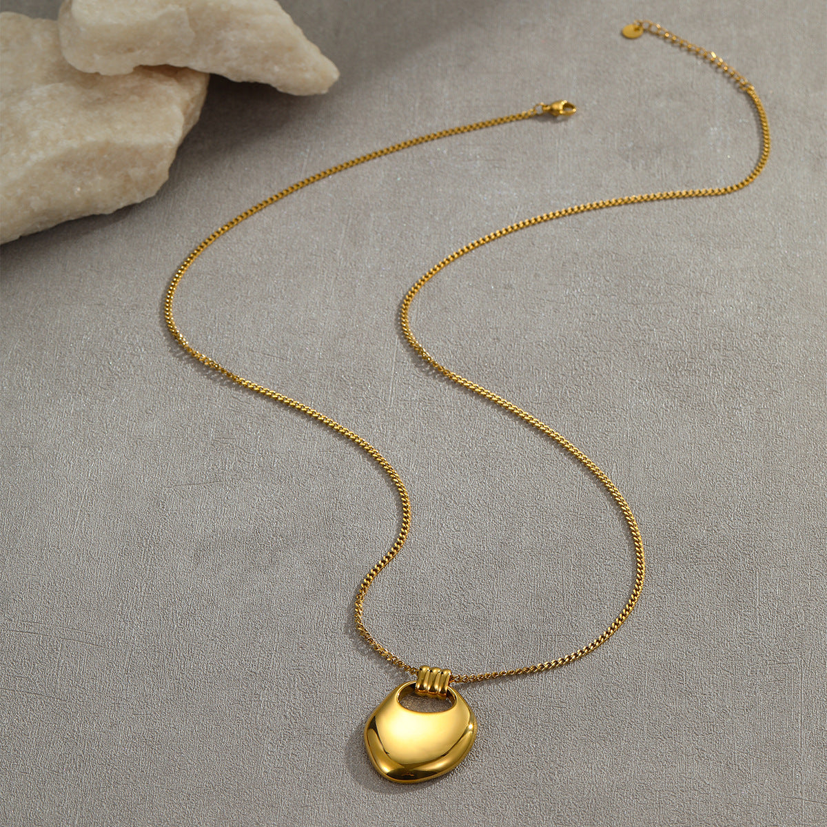 Minimalist Geometric Saddle Bag Pendant Necklace in Stainless Steel with Plated Finish for Women Long Sweater Chain