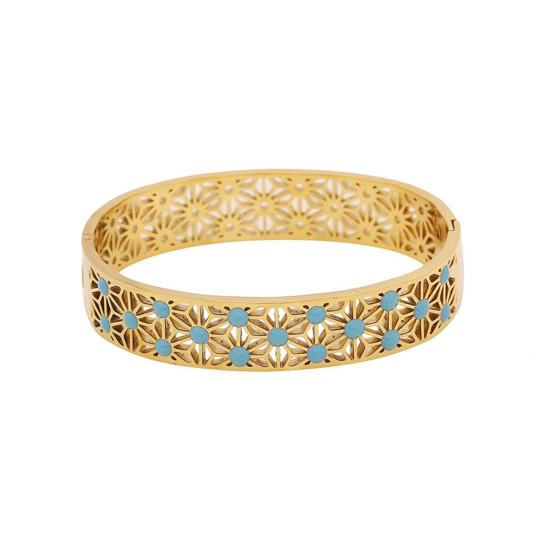 Vintage Style Turquoise-Inspired Hollow Stainless Steel Bracelet with Plated Finish