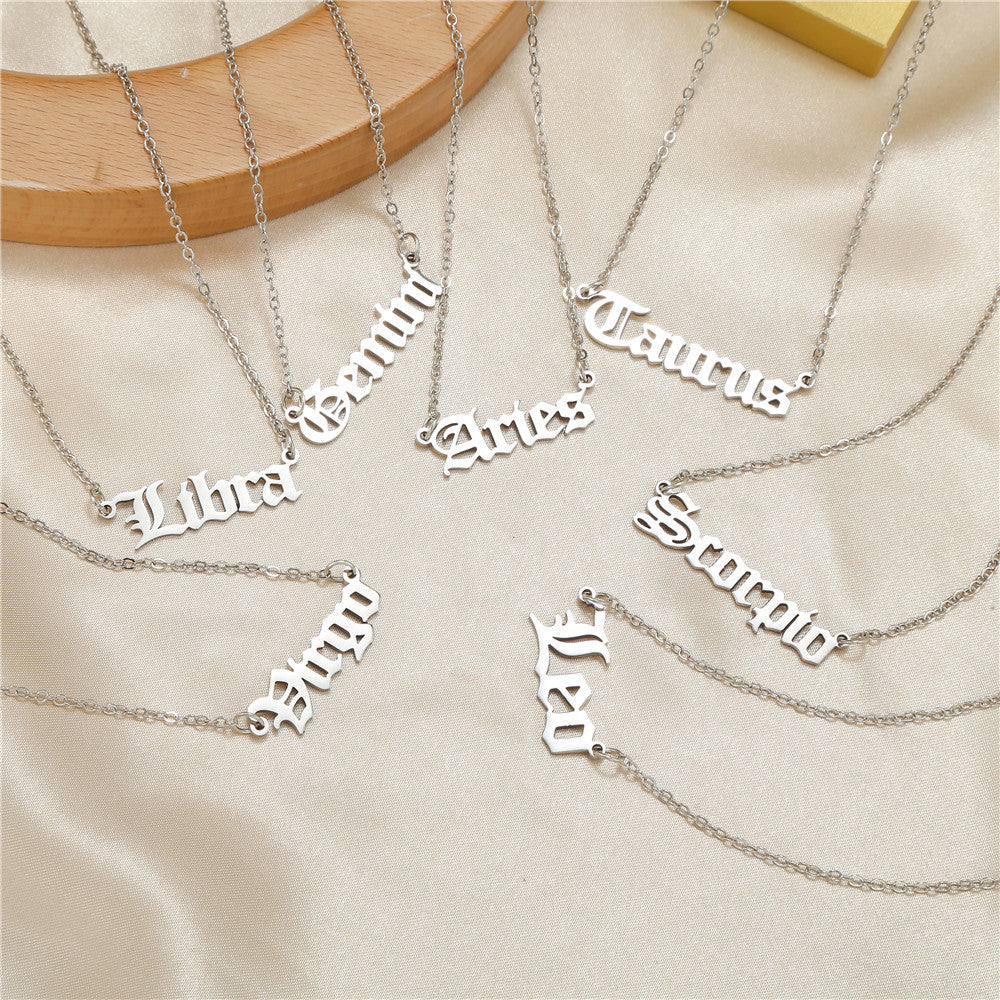 Minimalist Stainless Steel Teardrop Zodiac Letter Necklace for Unisex