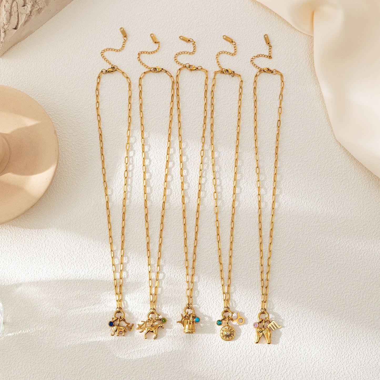 Minimalist Geometric Animal Stainless Steel 18K Gold Plated PVD Cubic Zirconia Charm Bar Necklace