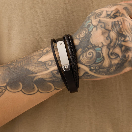 Fashionable Woven Leather Bracelet with Magnetic Clasp for Women Stainless Steel Plated Bracelet with Office Chic Style