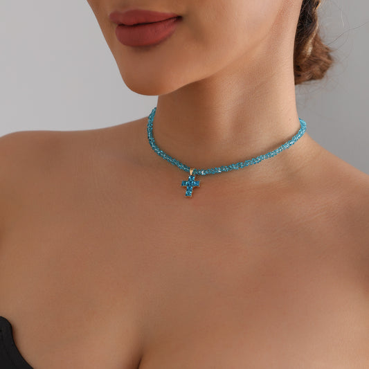 Fashion Triangle Cross Crystal Inlay Alloy Necklace for Women