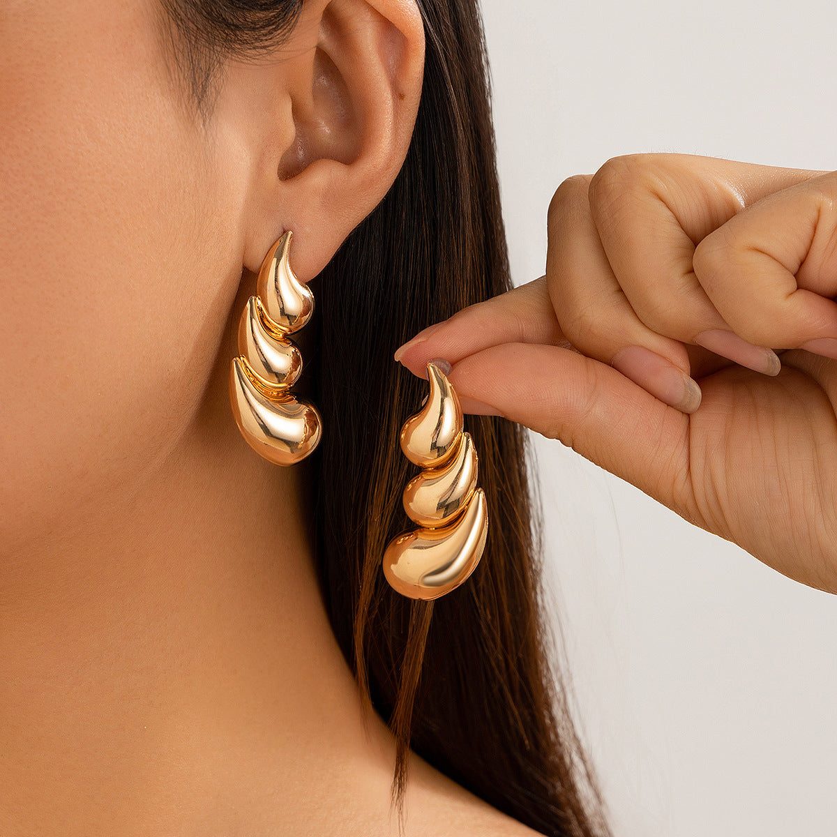 Geometric Metal Earrings for Women with Polished Finish and Teardrop Accent