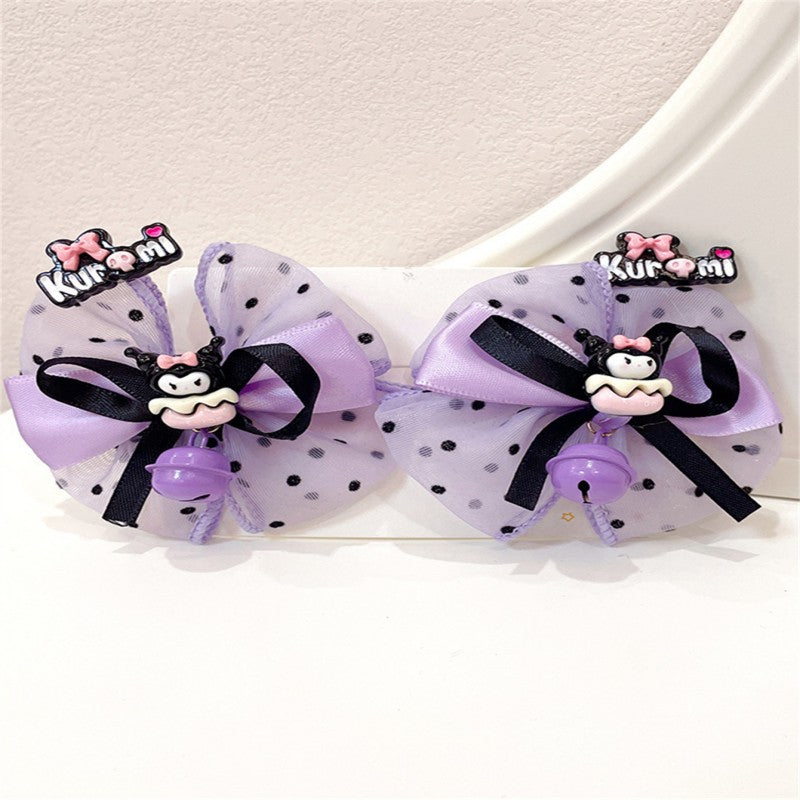 Handmade Chinese Traditional Hair Clip for Girls with Bow Shape Fabric Material and Flowing Tassels in Natural Style