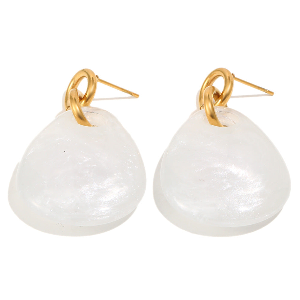 Elegant Minimalist Oval Acrylic and 18K Gold Plated Stainless Steel Round Hoop Earrings for Women