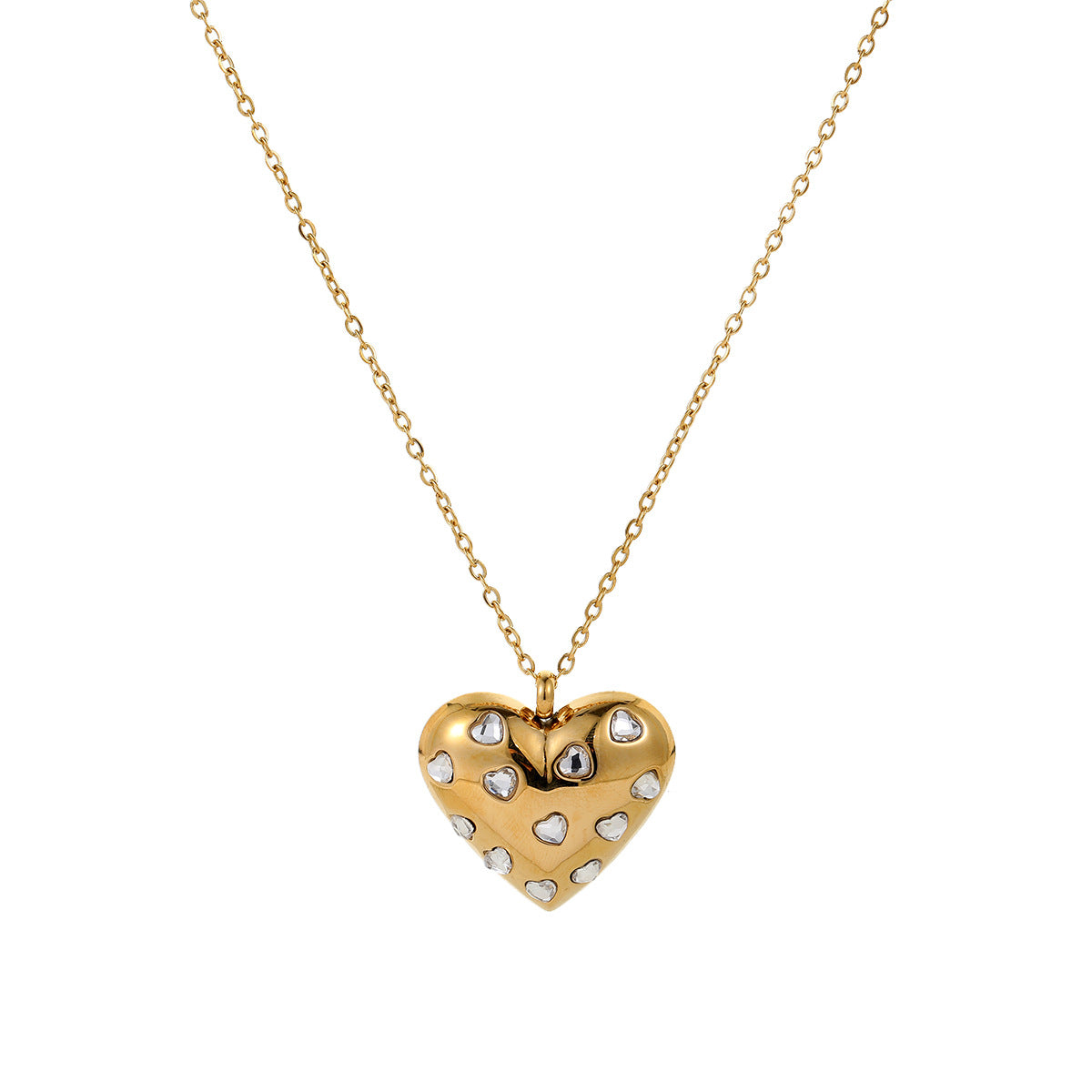 Set di collana e orecchini in acciaio inossidabile a forma di cuore, placcato oro 18 carati, stile minimalista e grazioso