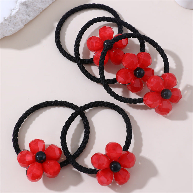 Coletero Floral Minimalista para Niñas - Gomas de Pelo de Punto de Algodón con Estampado de Cerezas y Margaritas en Colores Pastel Macaron