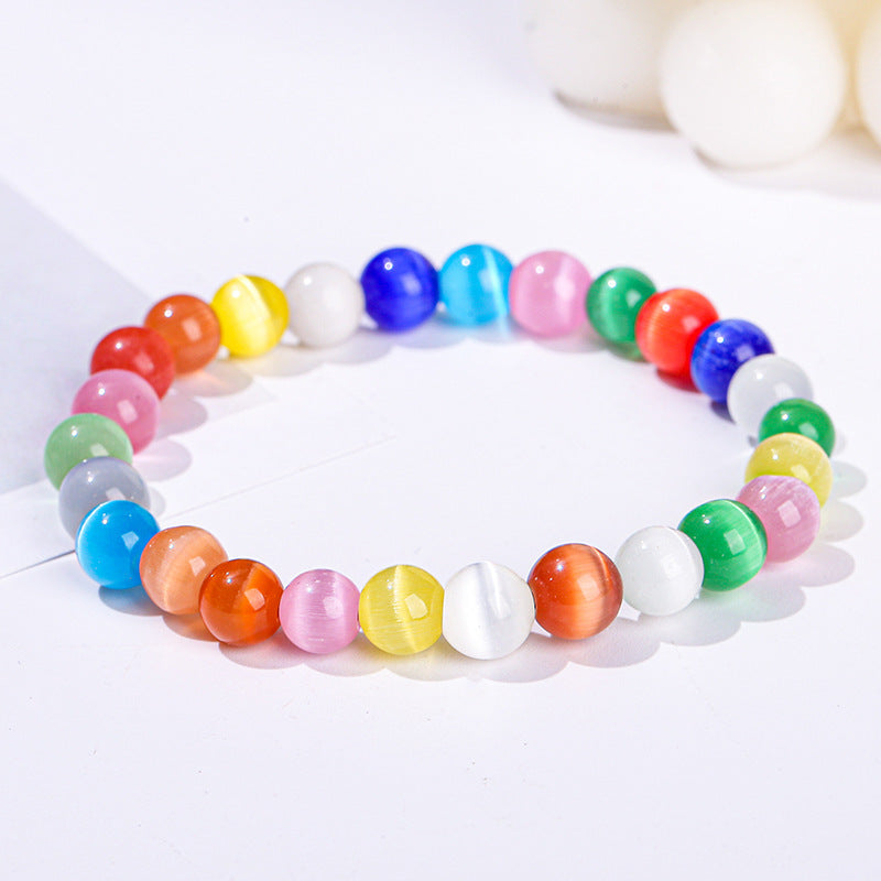 Elegant Round Cat's Eye Stone Beaded Bracelet for Women