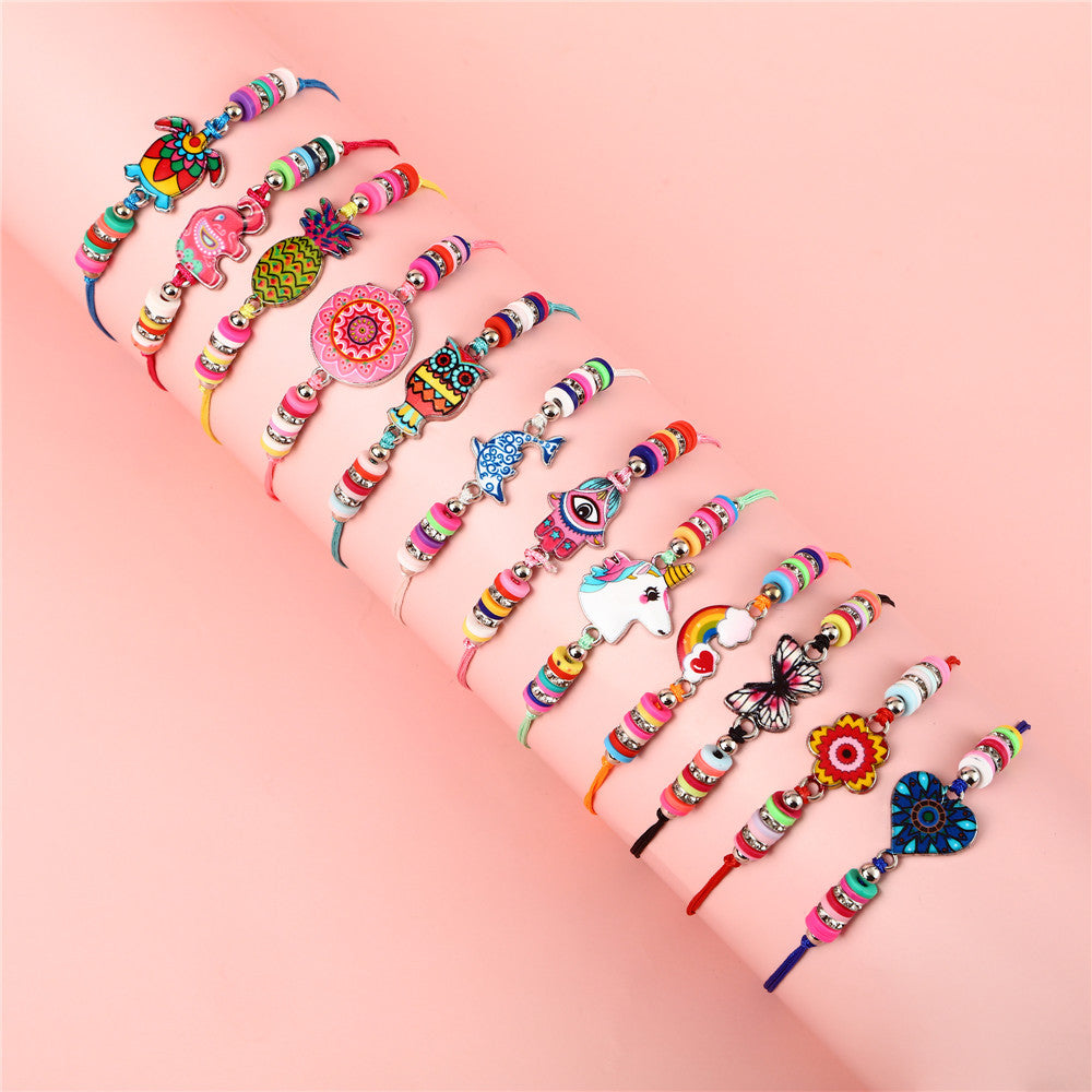 Pulsera de Dijes de Unicornio de Caricatura para Niñas Hecha de Aleación con Acabado de Esmalte, Joyería Infantil Estilo Princesa para Edades de 3 a 10+