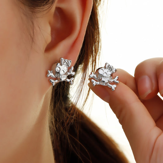 Pendientes de calavera gótica vintage para mujer con construcción de metal galvanizado y diseño geométrico