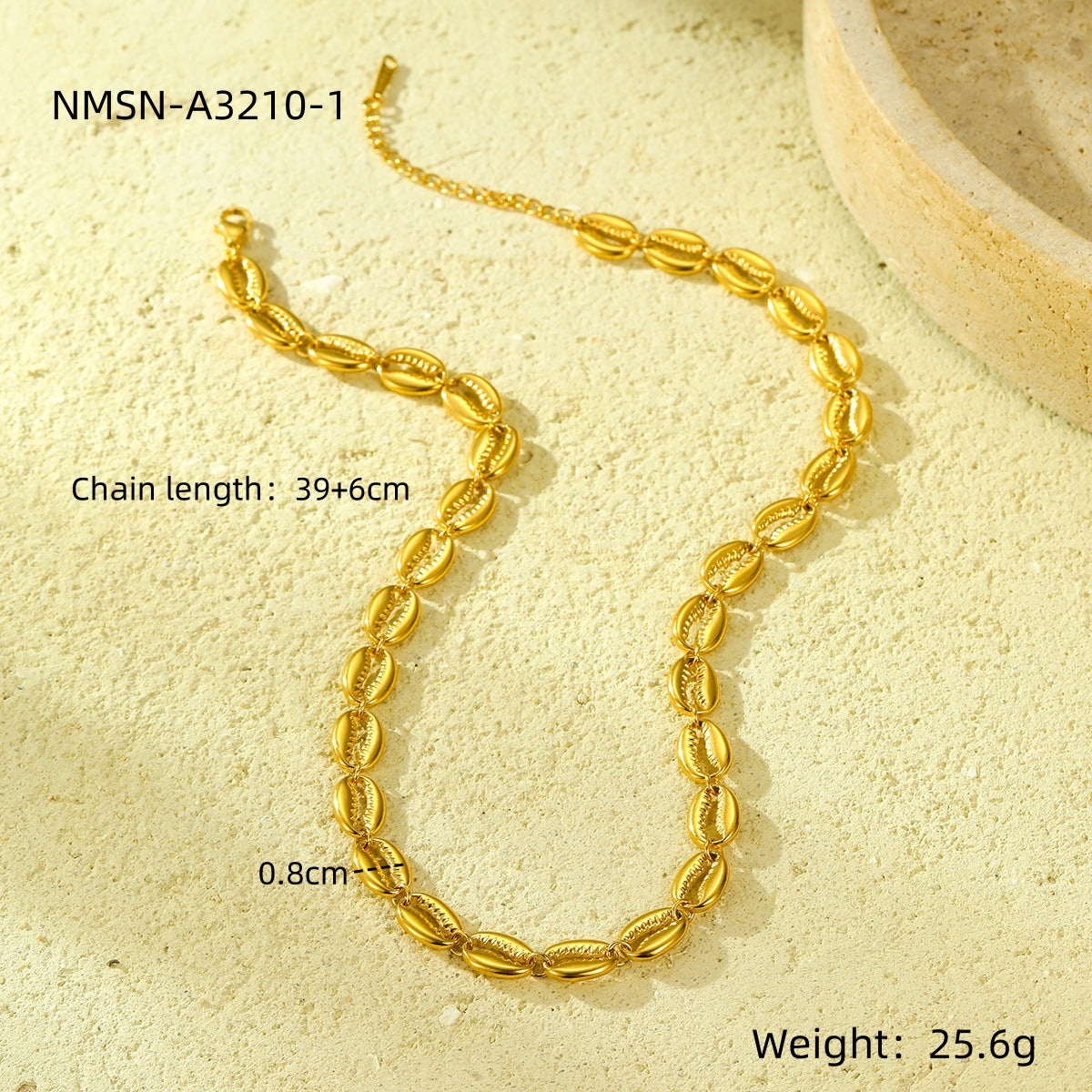 Collana Elegante Minimalista Vintage Ovale Cava in Acciaio Inossidabile Placcato Oro 18K