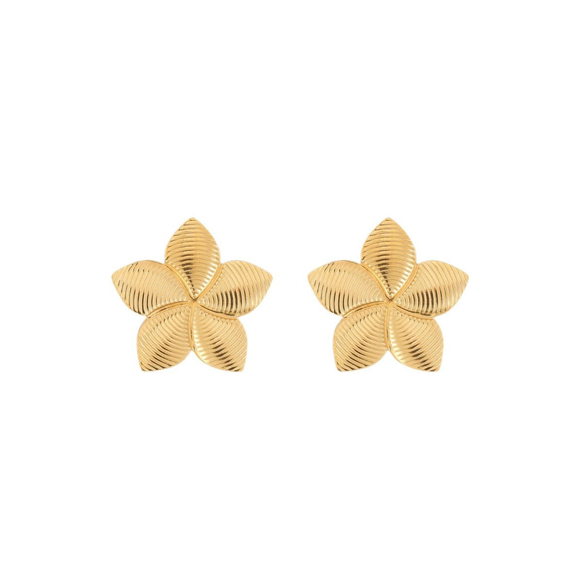 Orecchini alla moda a forma di foglia floreale in acciaio al titanio placcati oro 18 carati da donna