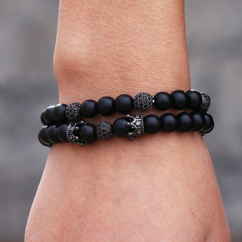 Matte Geometric Brass Bracelet Set with Cubic Zirconia Inlay for Unisex