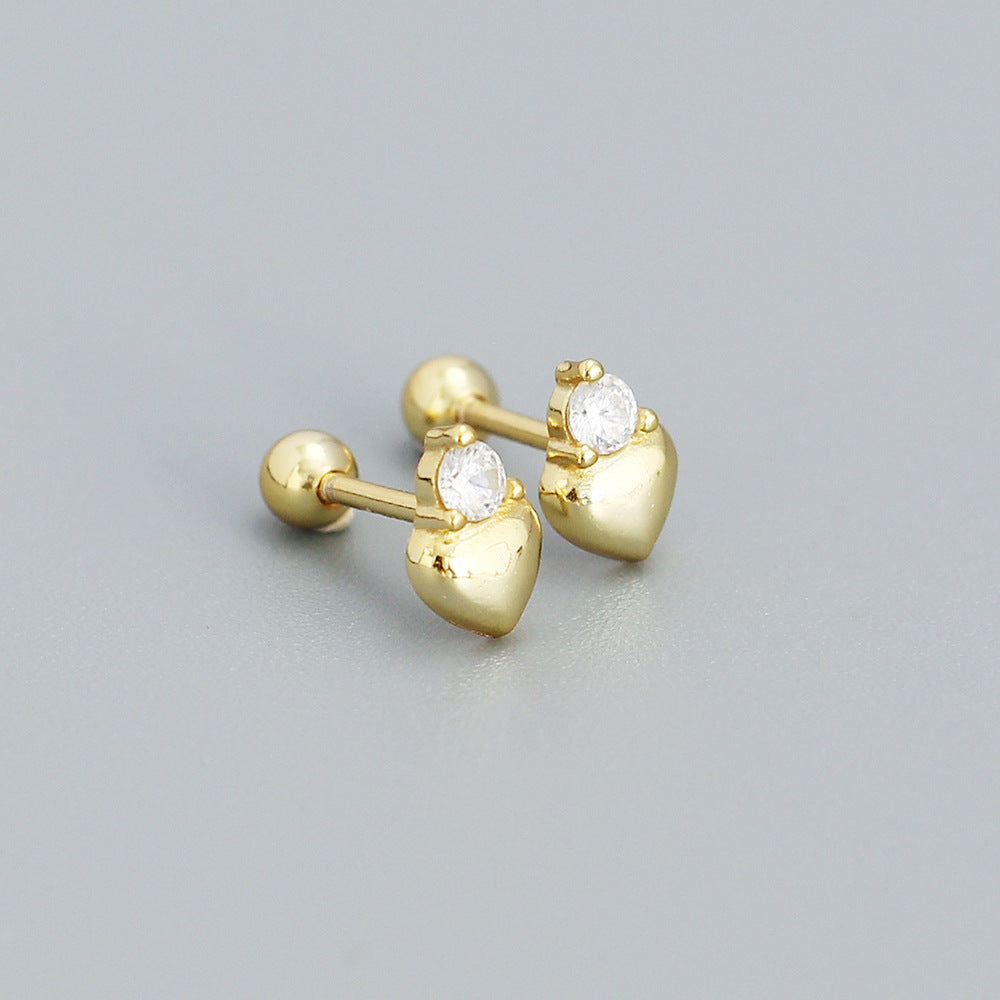 Minimalist Heart-Shaped 925 Sterling Silver Ear Cuffs with Rhinestone Inlay for Women