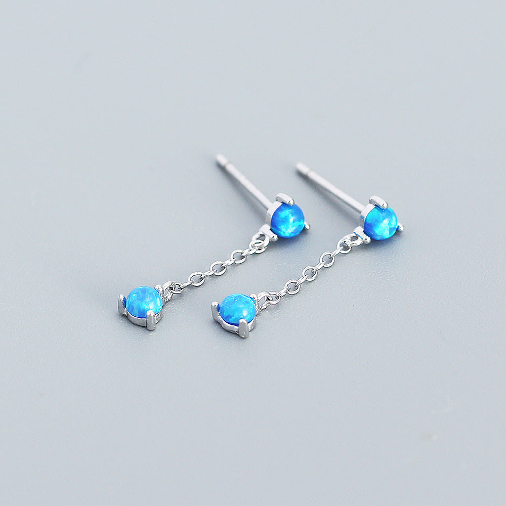 Orecchini pendenti eleganti in argento sterling 925 a nappa geometrica rotonda con opale