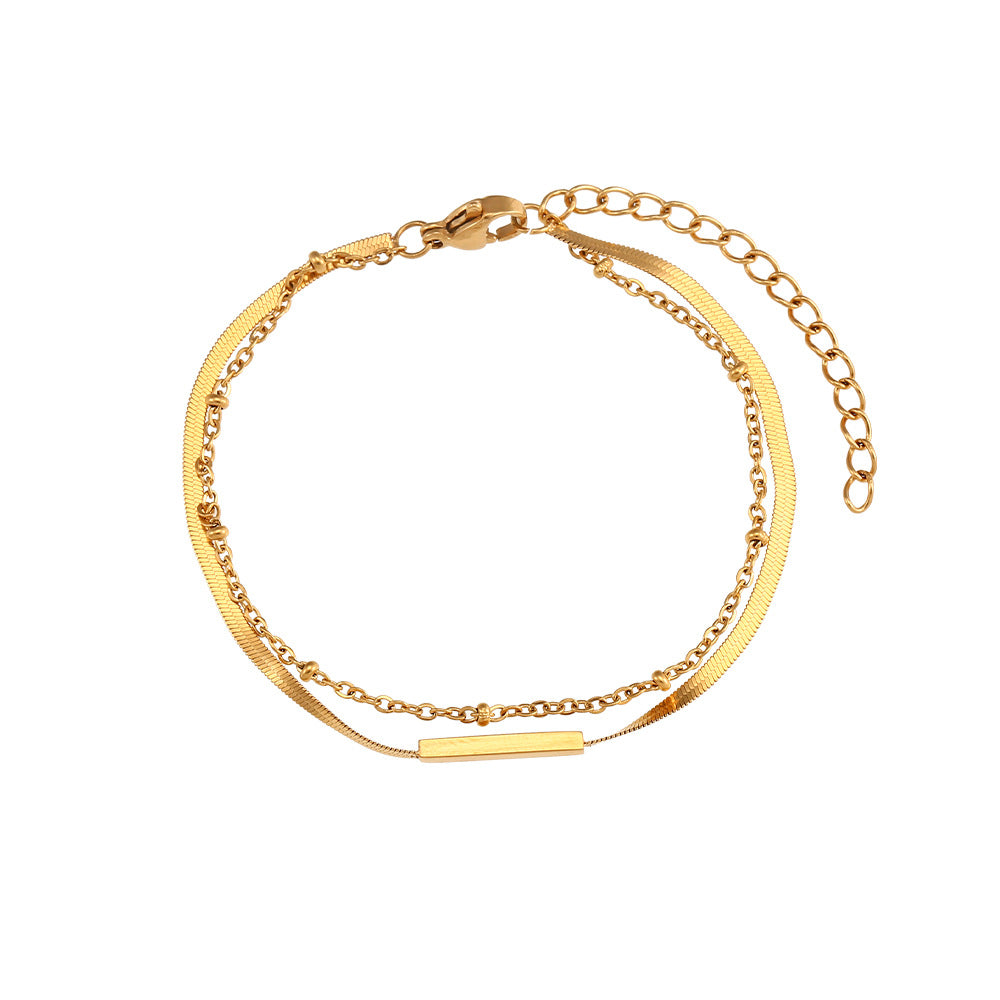 Fashionable Geometric Stainless Steel Twisted Beaded Double-Layer Star Bracelet with Plated Finish for Women