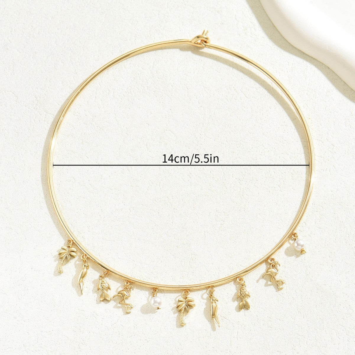Collana con Ciondolo a Forma di Fenicottero Geometrico Minimalista e Palma da Donna con Intarsio in Perla in Lega di Zinco