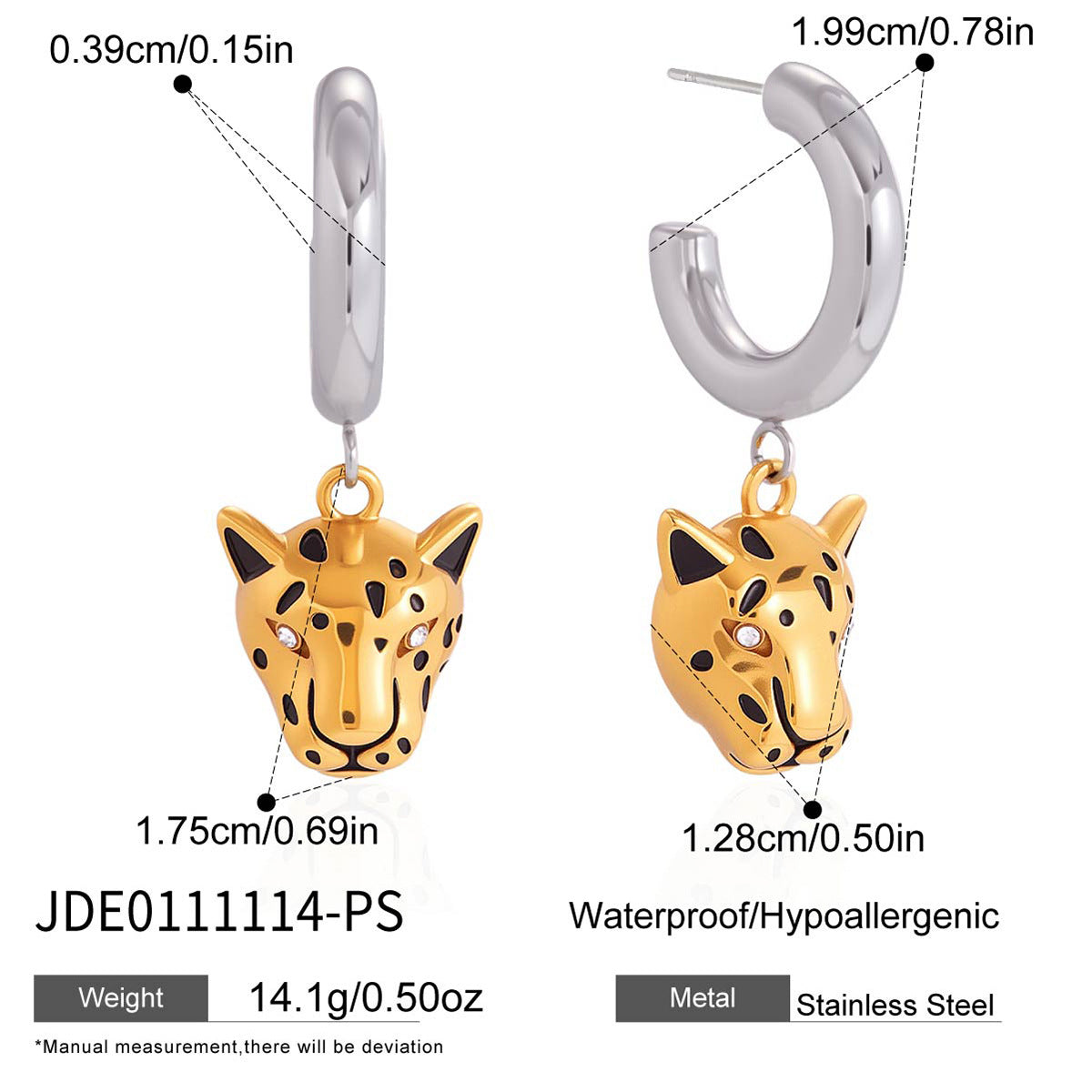 Orecchini di lusso a leopardo geometrico in acciaio inossidabile con placcatura in oro PVD sottovuoto da donna