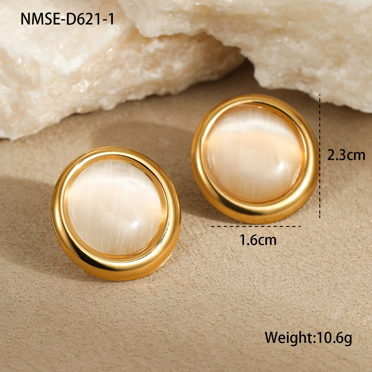 Anillo y Pendientes Geométricos de Ojo de Gato de Lujo Vintage de Acero Inoxidable con Baño de Oro de 18K para Mujer