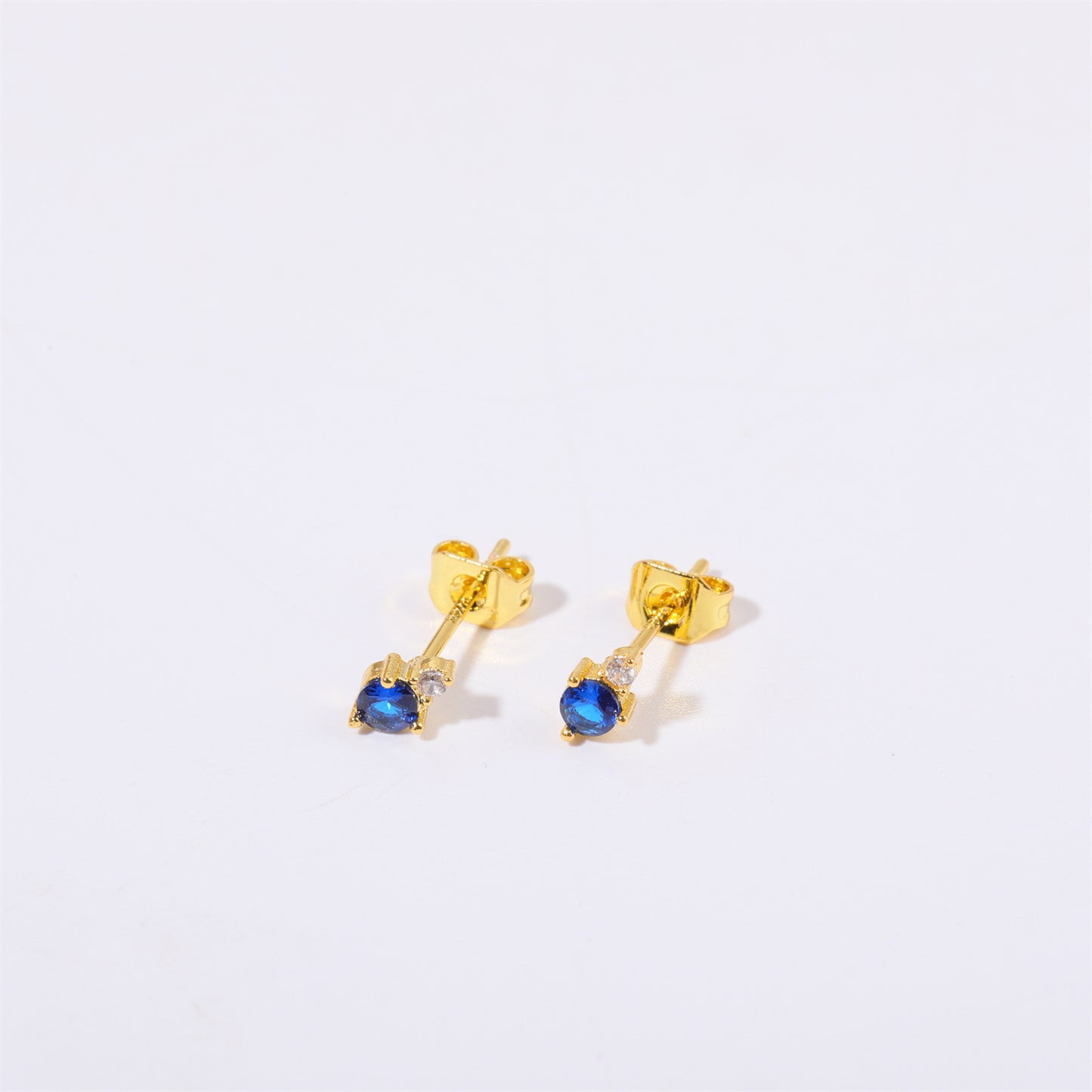 Minimalist Geometric Titanium Steel Gold-Plated Birthstone Stud Earrings with Zircon for December, Stainless Steel Post