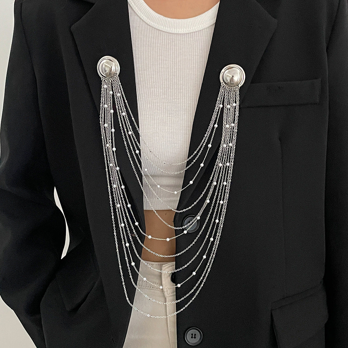 Exaggerated Geometric Pearl Plated Iron Brooch Charm Bar for Women
